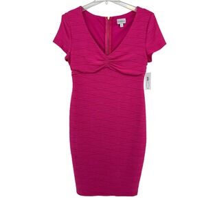 NWT Premier Amour  Fuschia Textured Sheath Dress Short Sleeve V Neck Women's 14